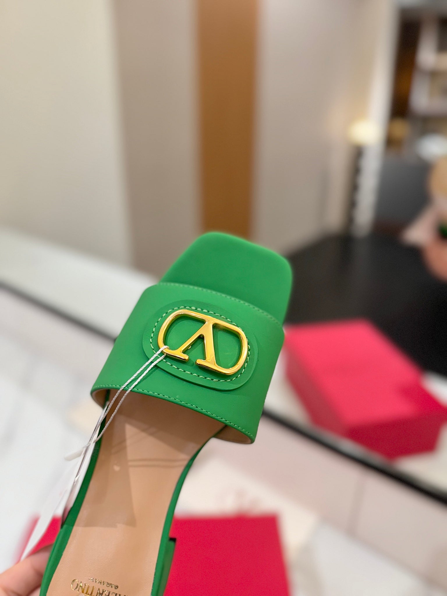 Valentino 26s Sandals Green Smooth Calfskin With Gold Hardware