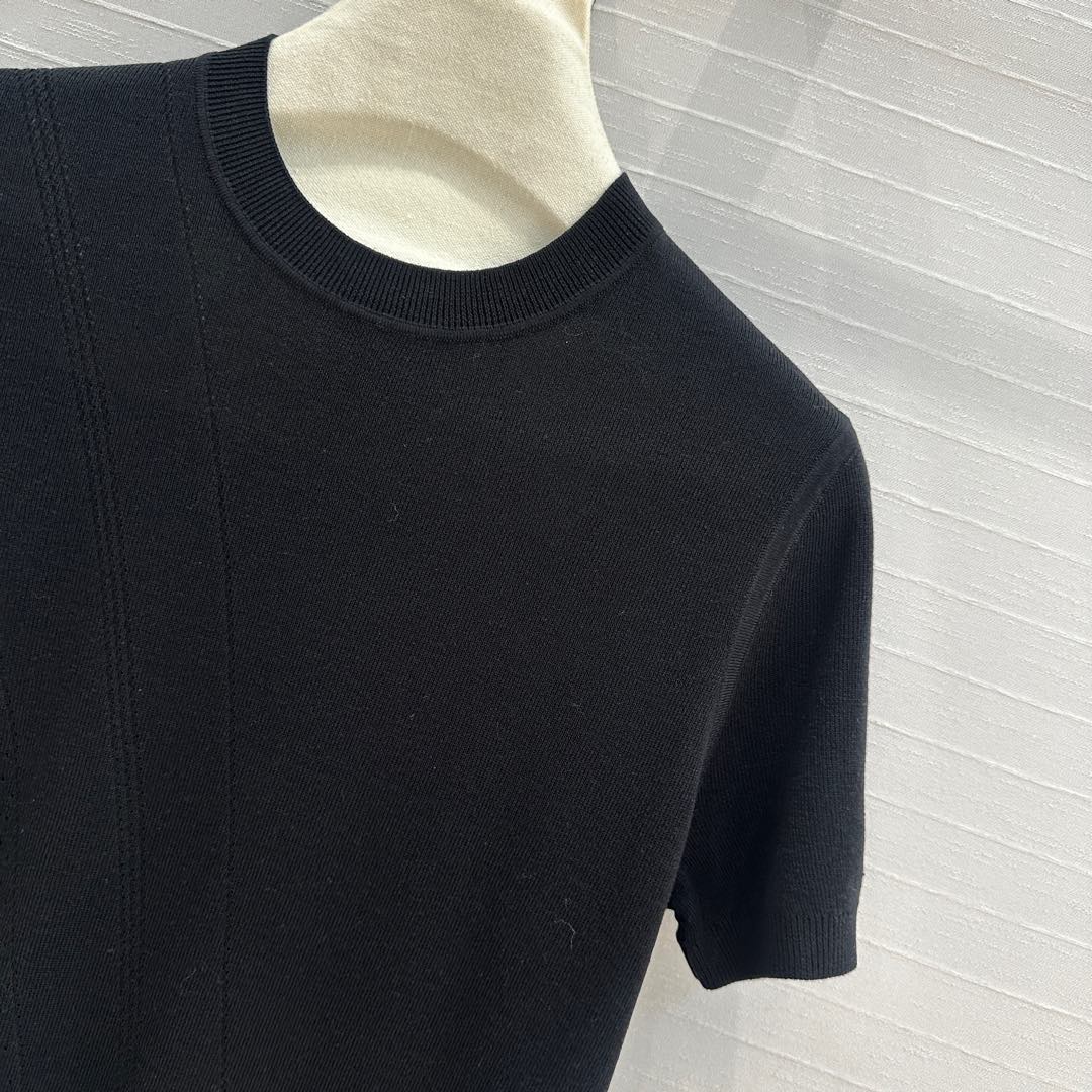 Hm 25 Hollow Knit Short-Sleeve Top Black Tencel Cotton