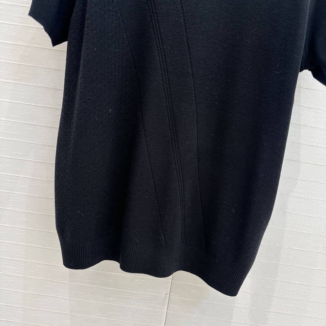 Hm 25 Hollow Knit Short-Sleeve Top Black Tencel Cotton