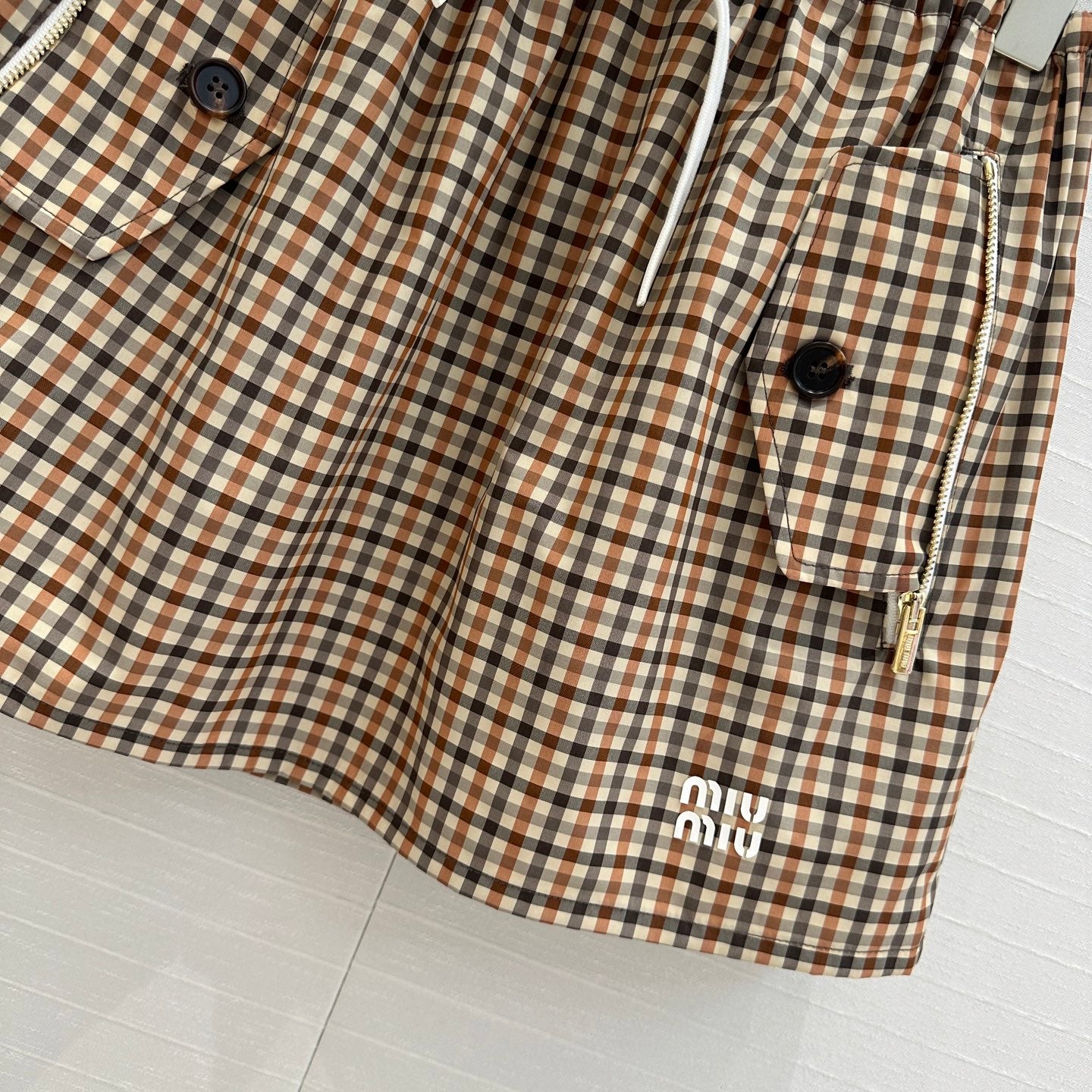 Miu Miu Puffy Mini Skirt Beige Brown Polyester