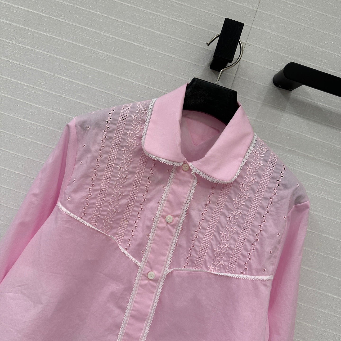 Prada 25 Lace Sleeve Shirt Pink Cotton