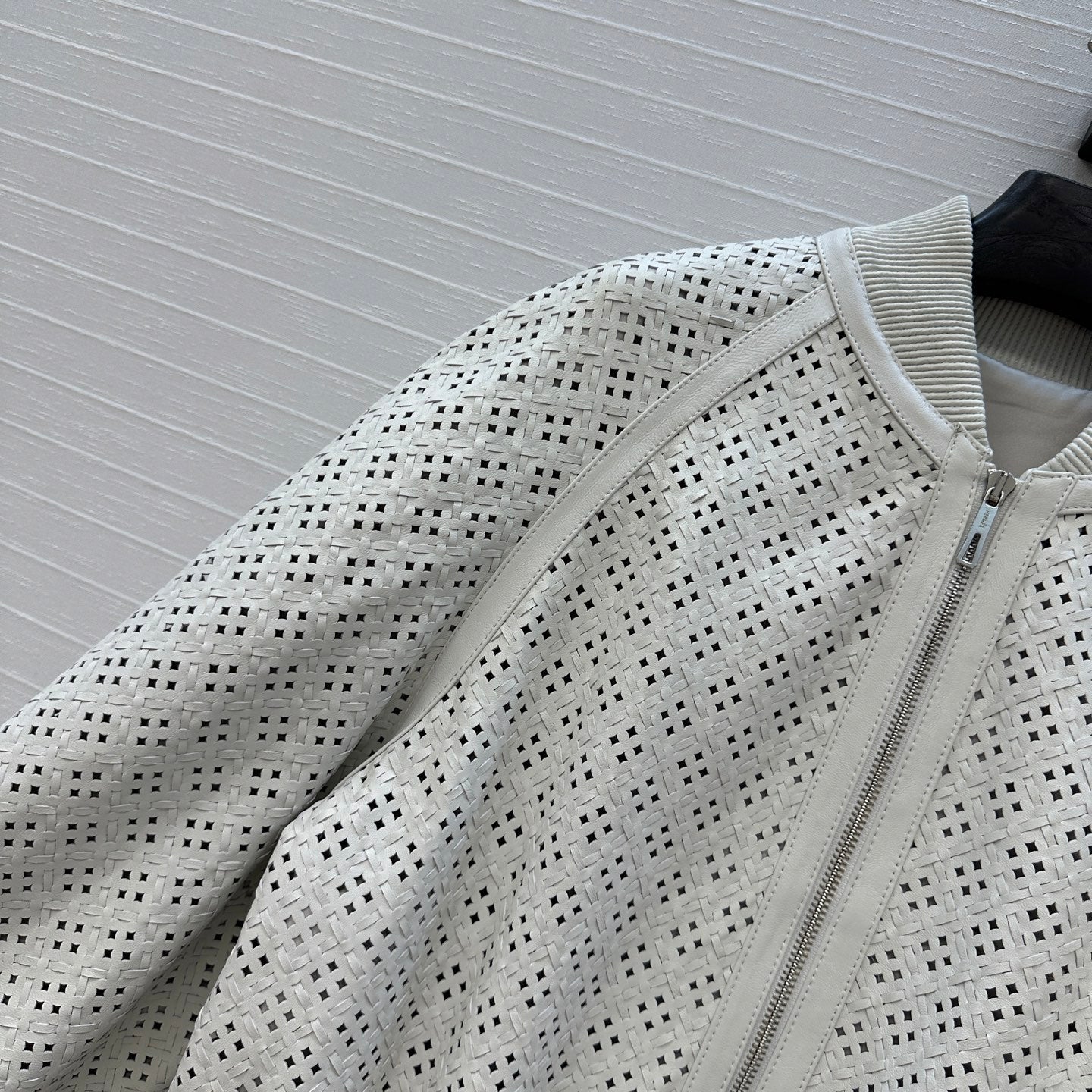 Gabriela Hearst Odin Bomber Jacket White Woven Leather 296373