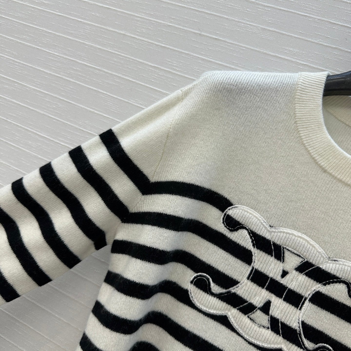 Chanel 2025 Striped Sweater White Black Cashmere 318640