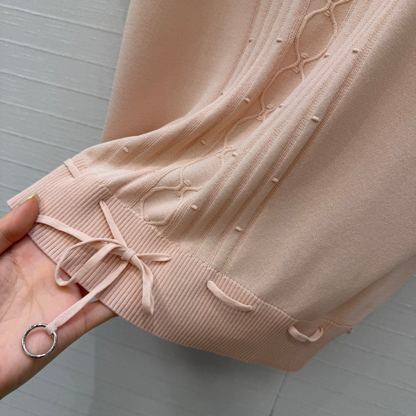 HM Short-Sleeve Sweater With Ruffled Details Beige Modal Nylon
