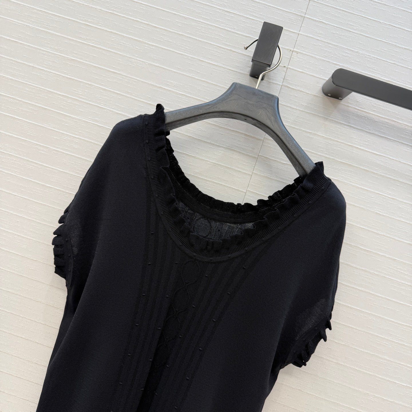 HM Short-Sleeve Sweater With Ruffled Details Black Modal Nylon