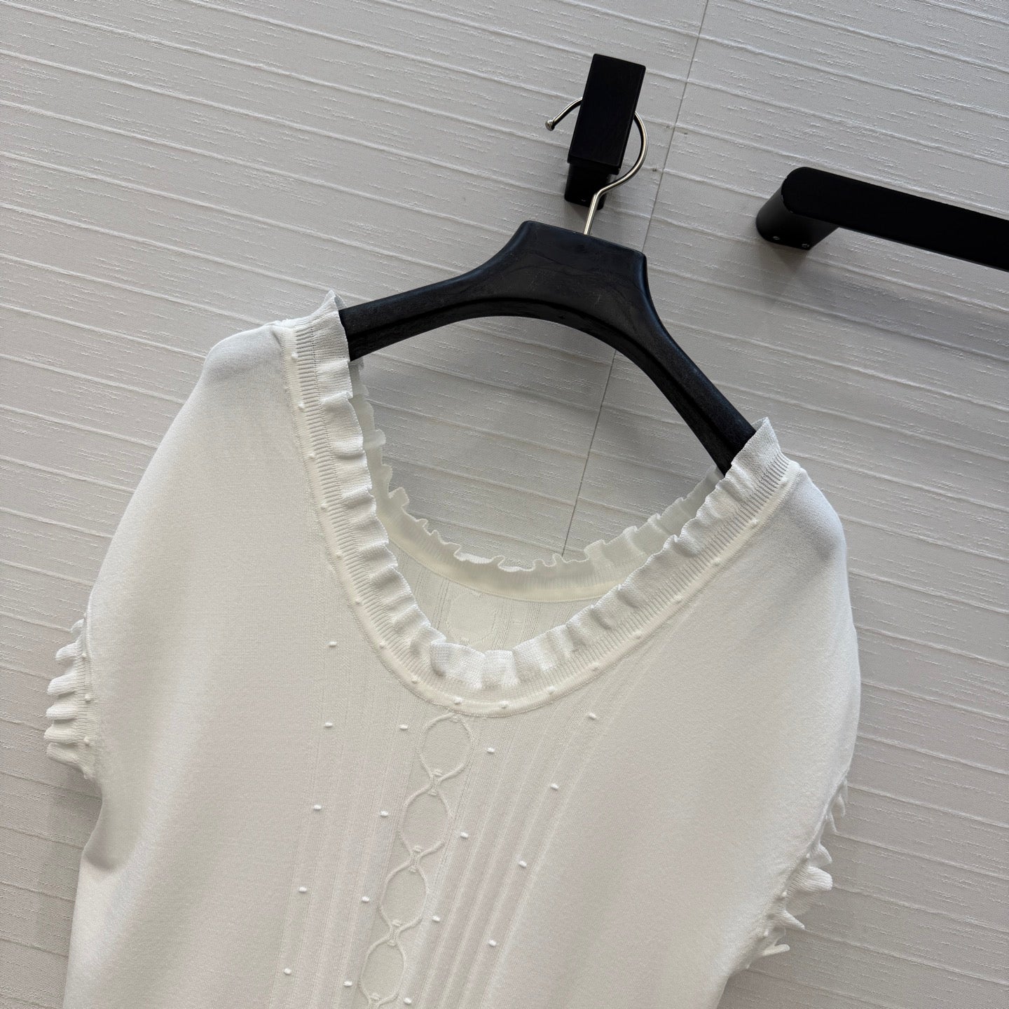 HM Short-Sleeve Sweater With Ruffled Details White Modal Nylon