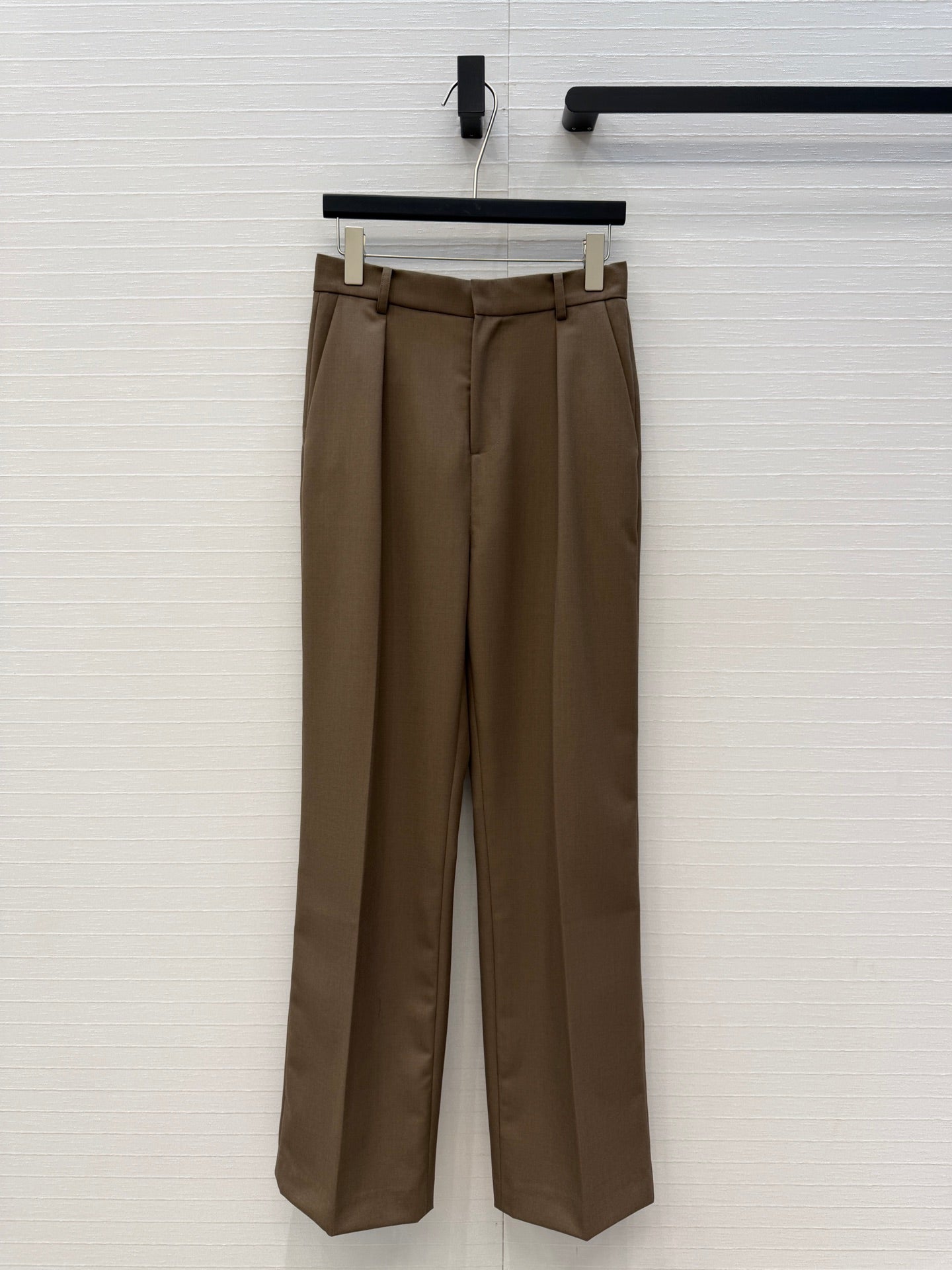 YSL Straight-Leg Trousers Taupe Wool 402916