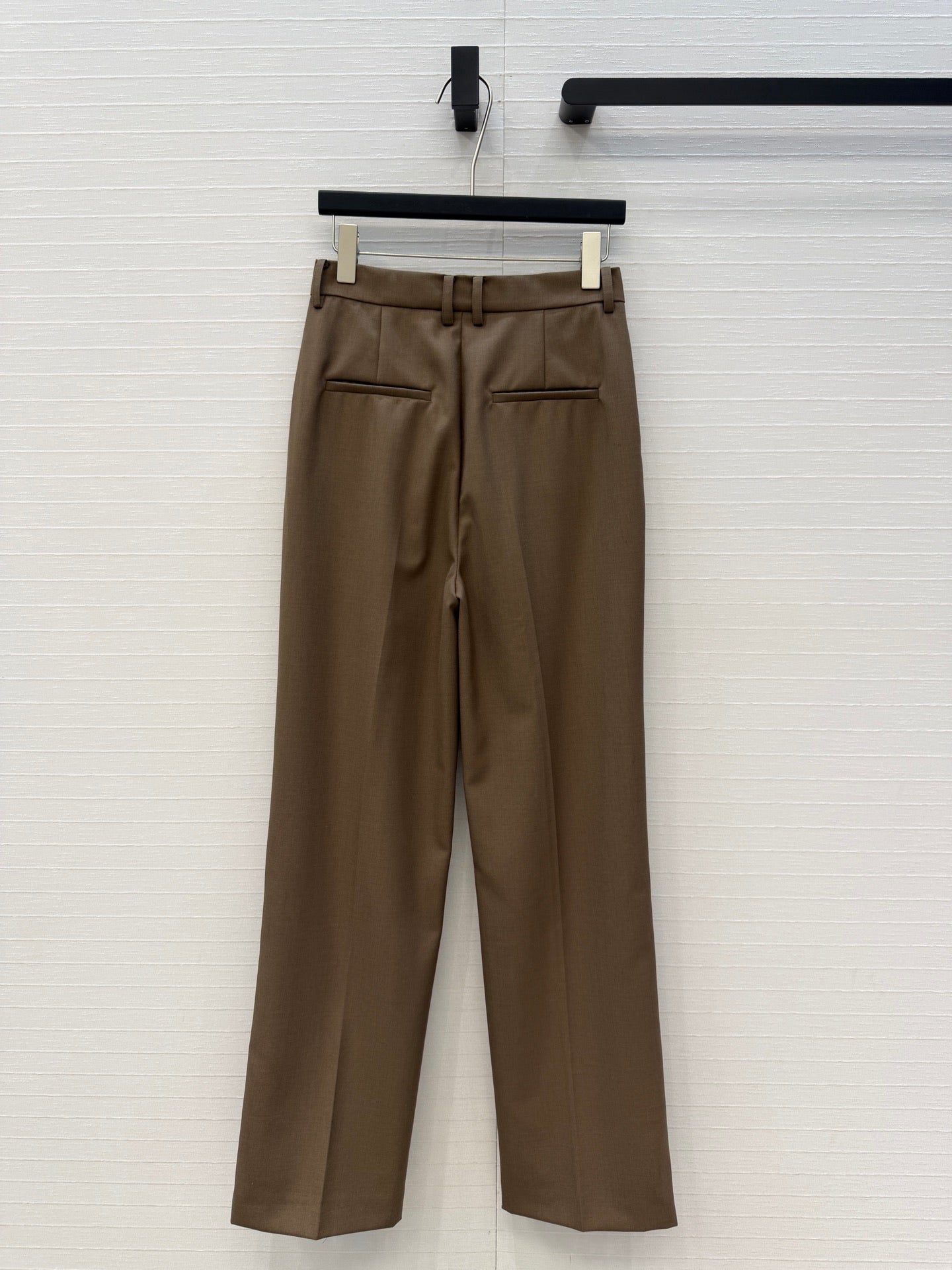 YSL Straight-Leg Trousers Taupe Wool 402916