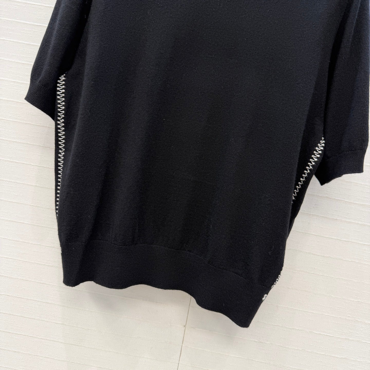 CC 26s Cross-Stitch Knit Short-Sleeved Top Black Cashmere 409391