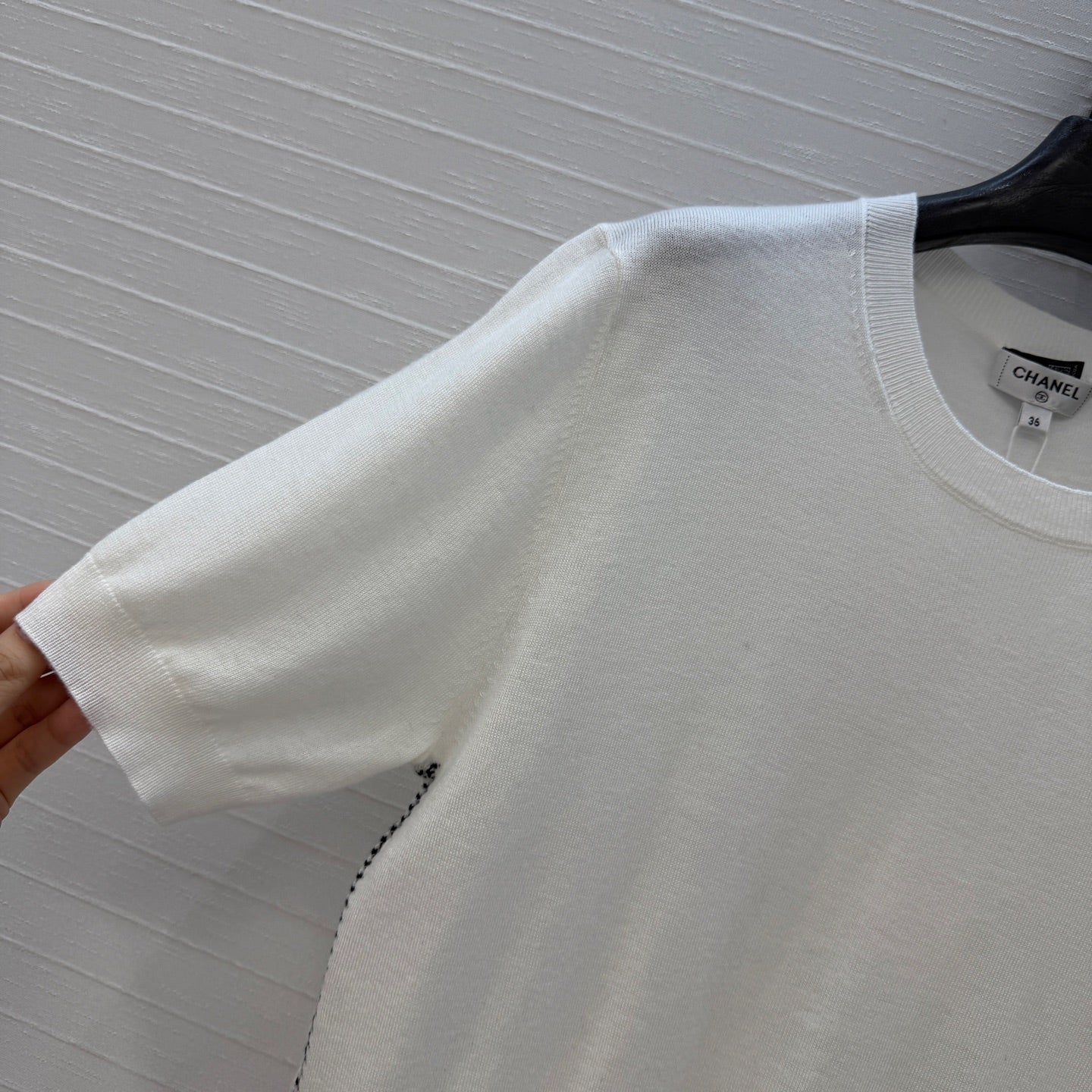 CC 26s Cross-Stitch Knit Short-Sleeved Top White Cashmere 409390