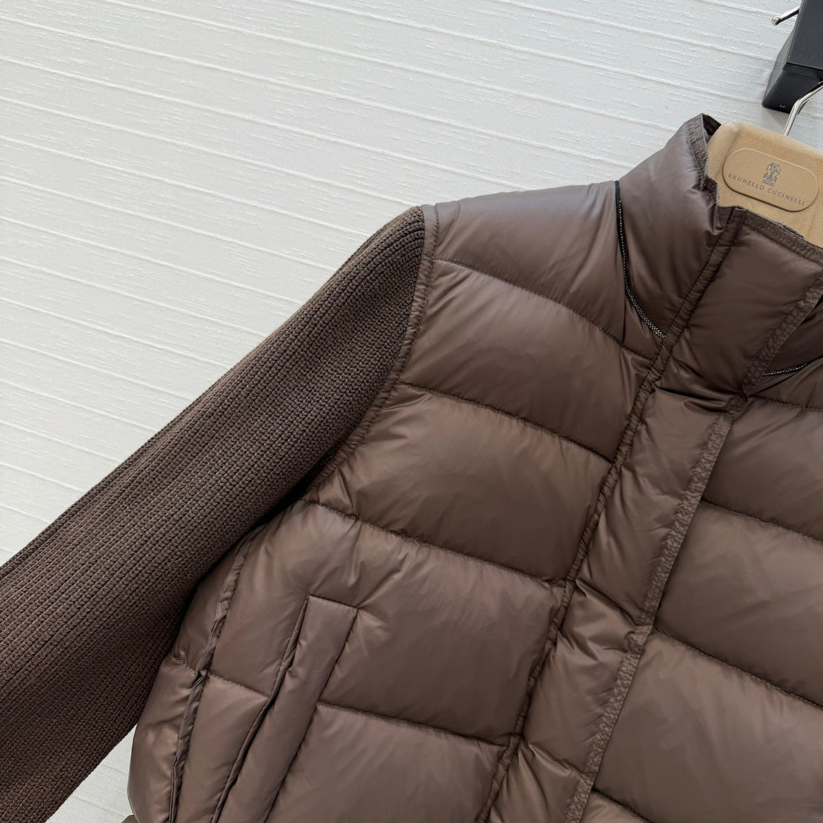 BC 26s Knit Sleeves Down Jacket Brown Nylon Wool 428570