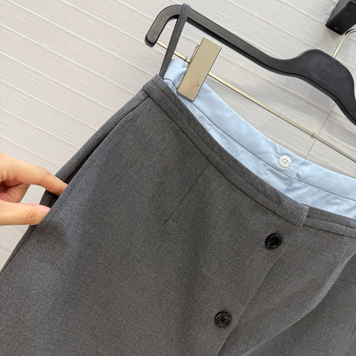 Prada 26S Layered Button-Front Midi Skirt Grey 440558