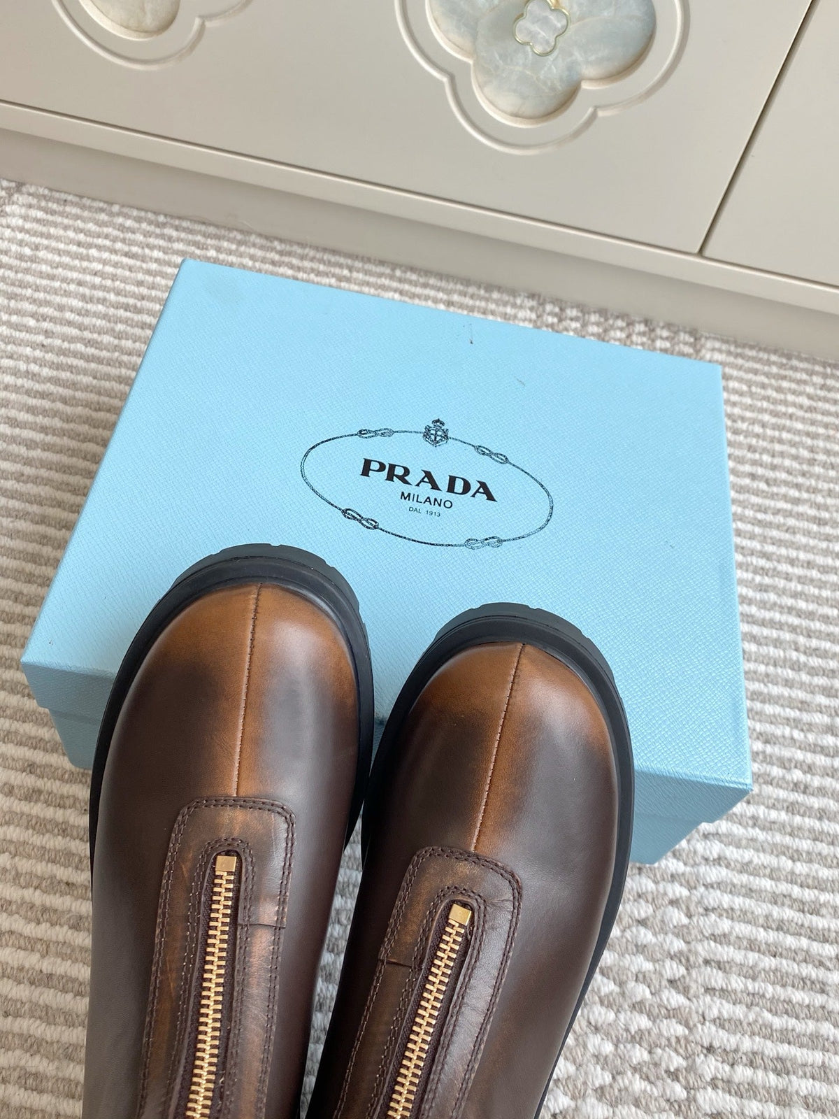 Prada 26s Ankle Boots Brown Leather 140628