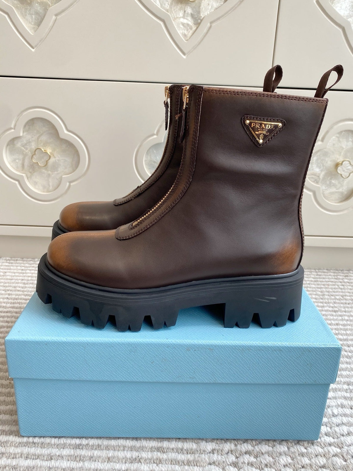 Prada 26s Ankle Boots Brown Leather 140628