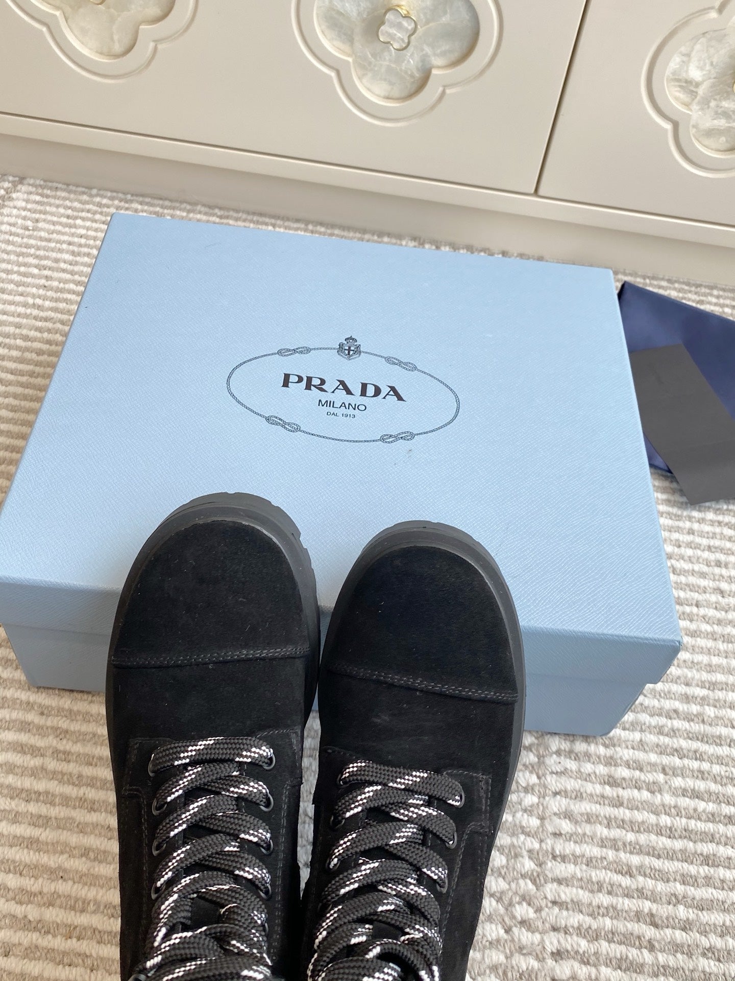 Prada 26s Combat Boots Full Black 957394