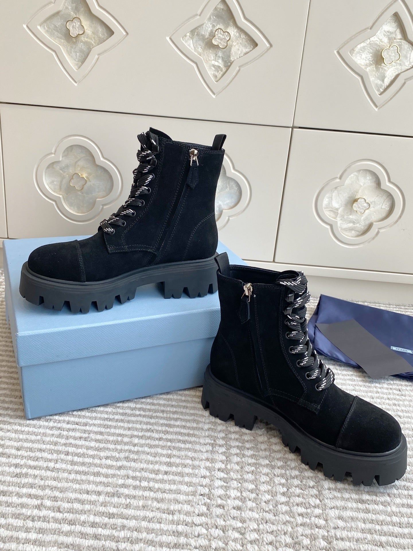 Prada 26s Combat Boots Full Black 957394