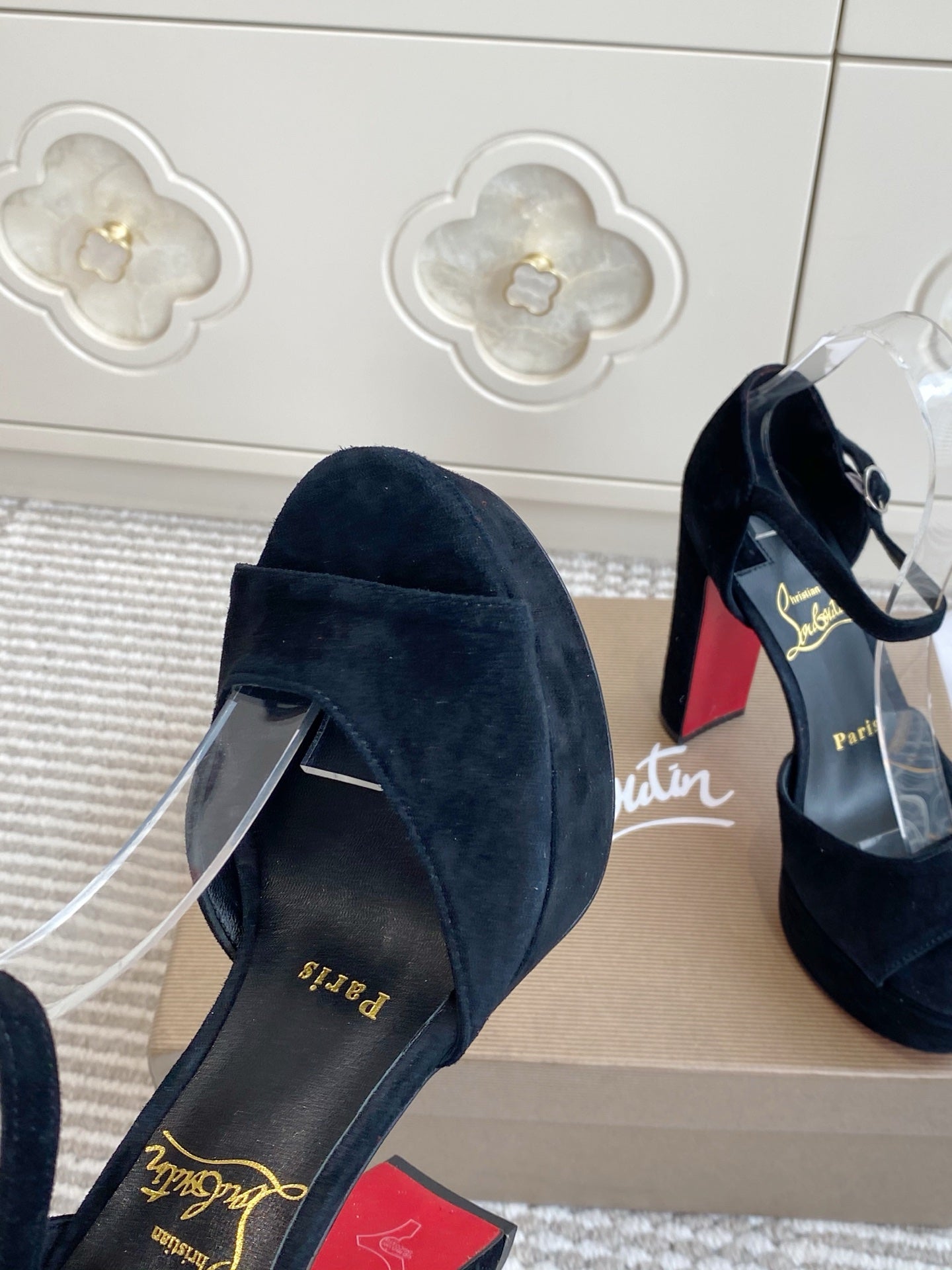 CL Sandaloo Ankle-Strap Platform Sandal Black Suede 542783