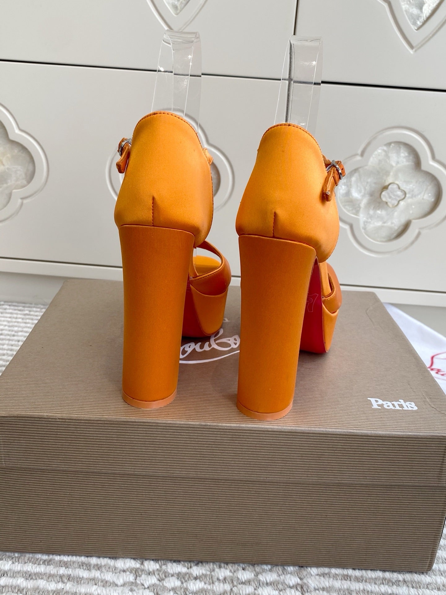 CL Sandaloo Ankle-Strap Platform Sandal Orange Fabric 542785