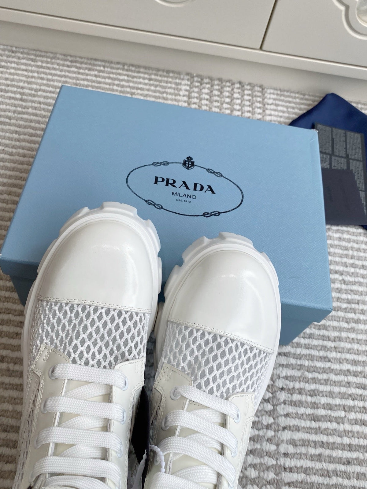 Prada 26s Combat Boots White Mesh Leather 140367