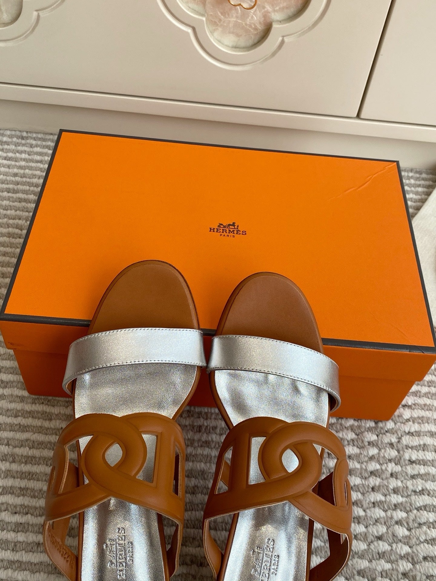 HM Lipari Sandal 7cm Tan Sliver Leather 776555