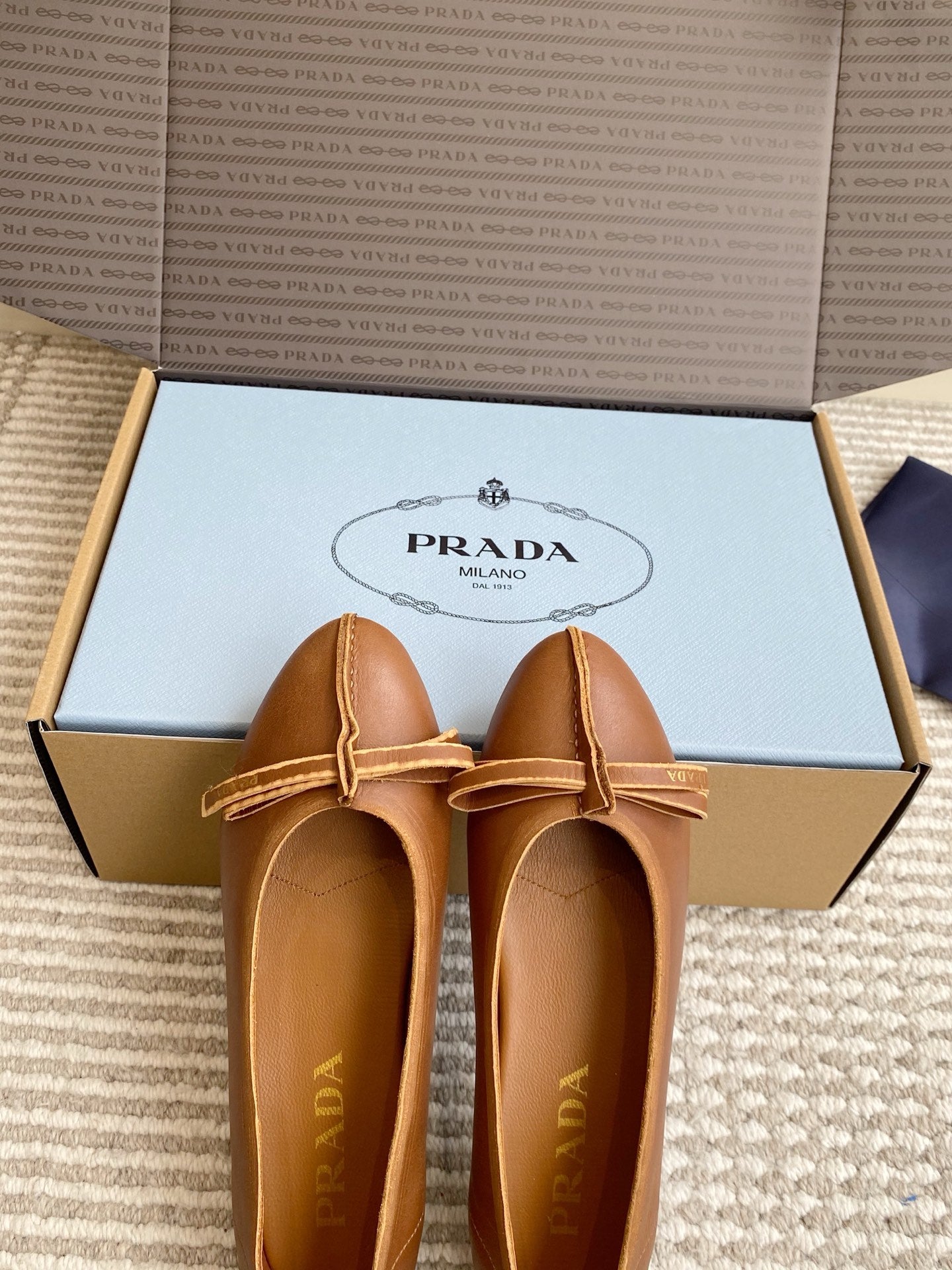 Prada 26s Antiqued Ballerinas Brown Lambskin 859007