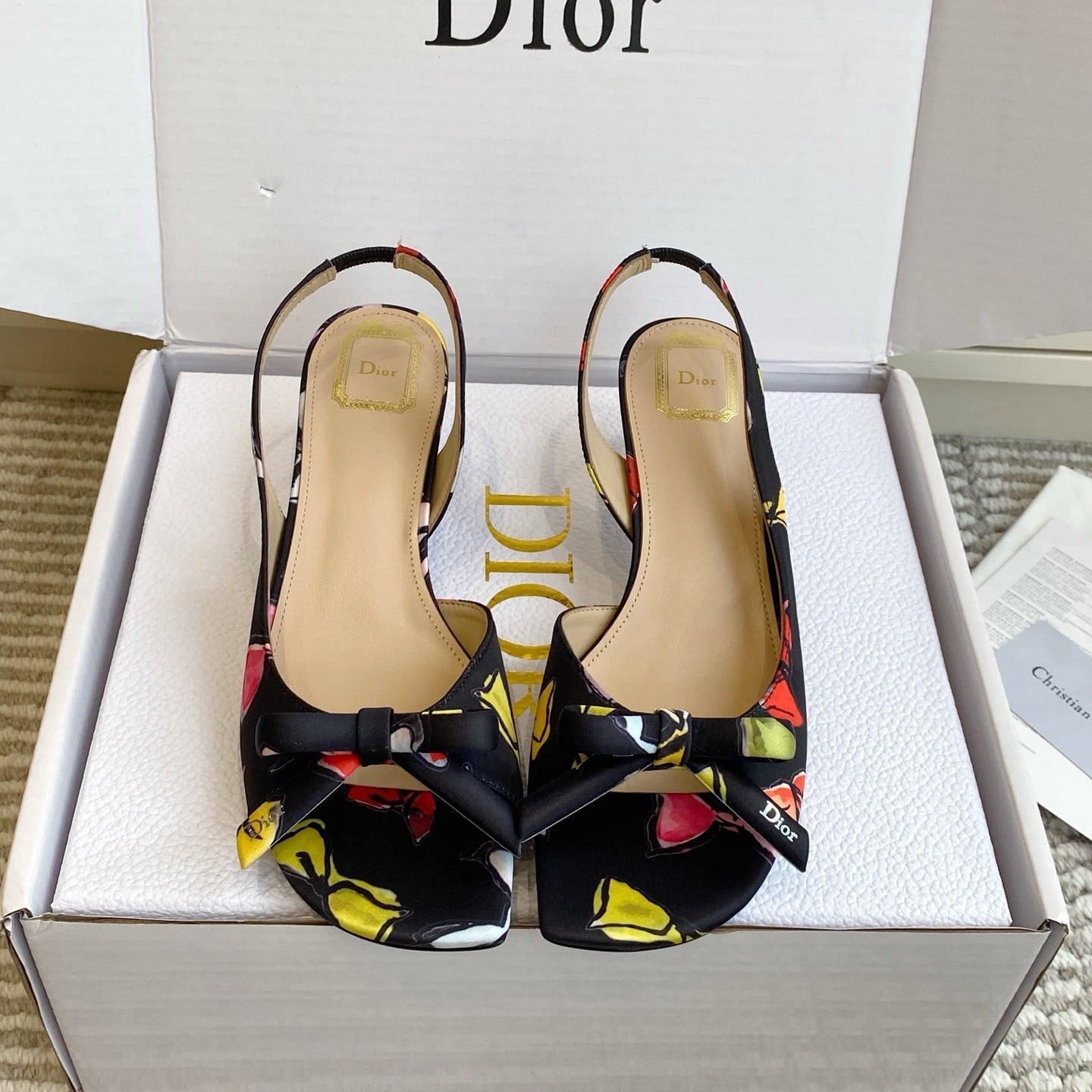 CD 26s Bow Kitten Heel Open Back Sandals Black Lambskin 909655