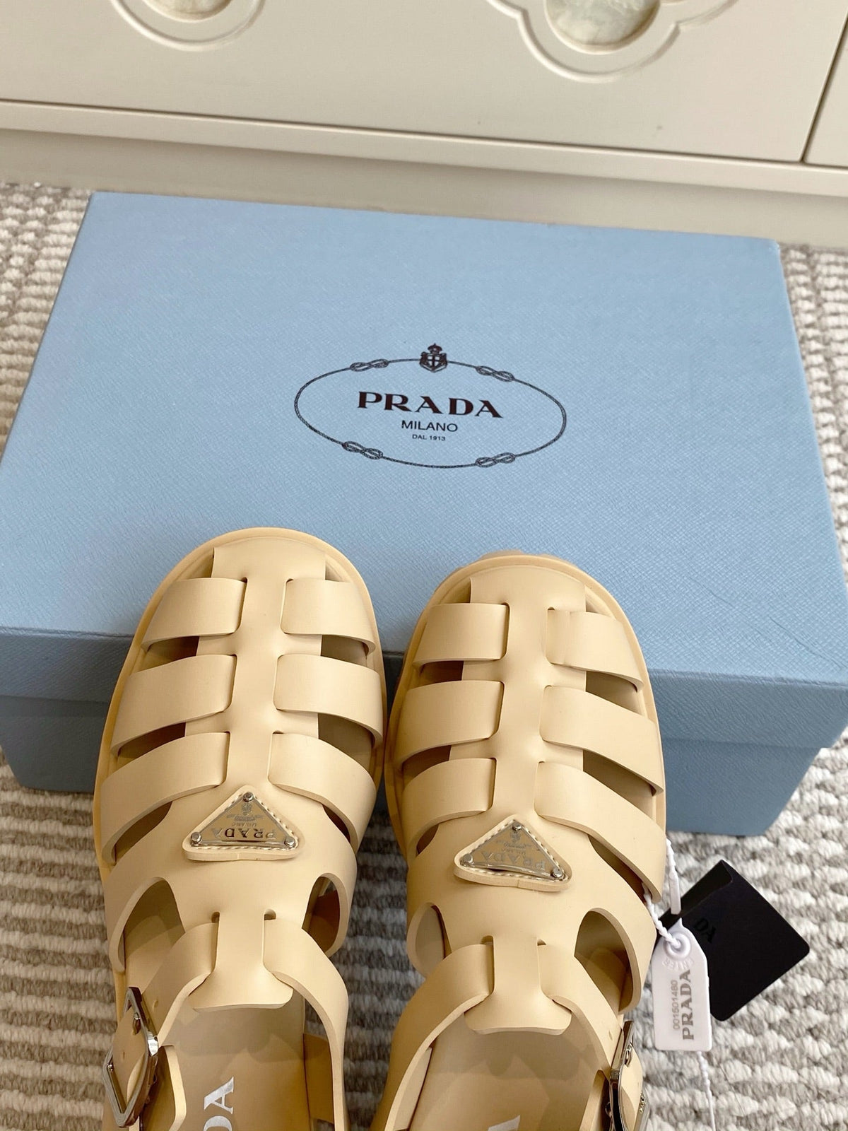 Prada 26s Fisherman Platform Sandals 8.5cm Beige Leather 122235