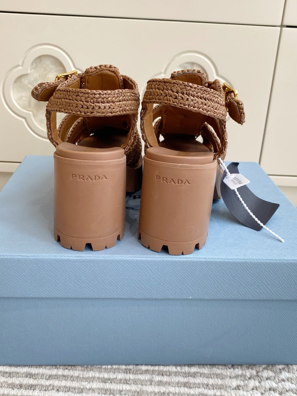 Prada 26s Fisherman Platform Sandals 8.5cm Brown Raffia 122239