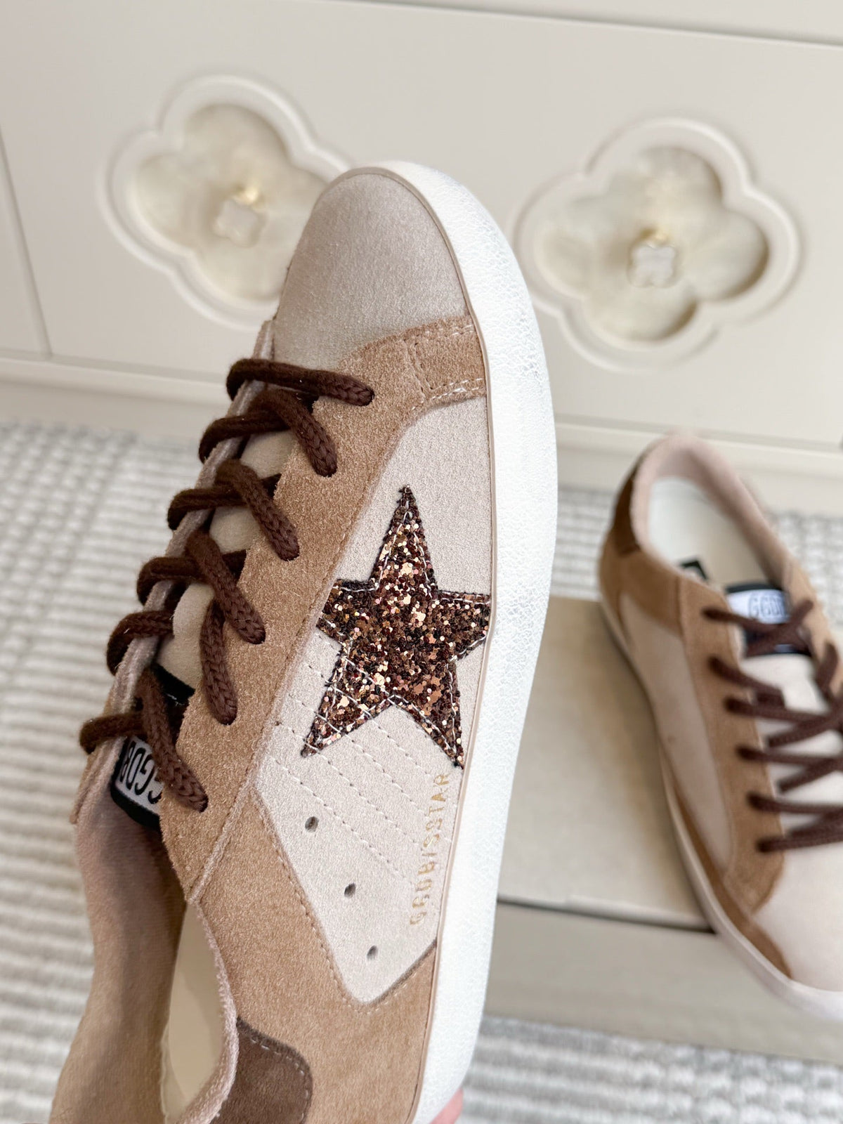 GGDB Sneakers Beige Brown Suede Glitter Star 122362