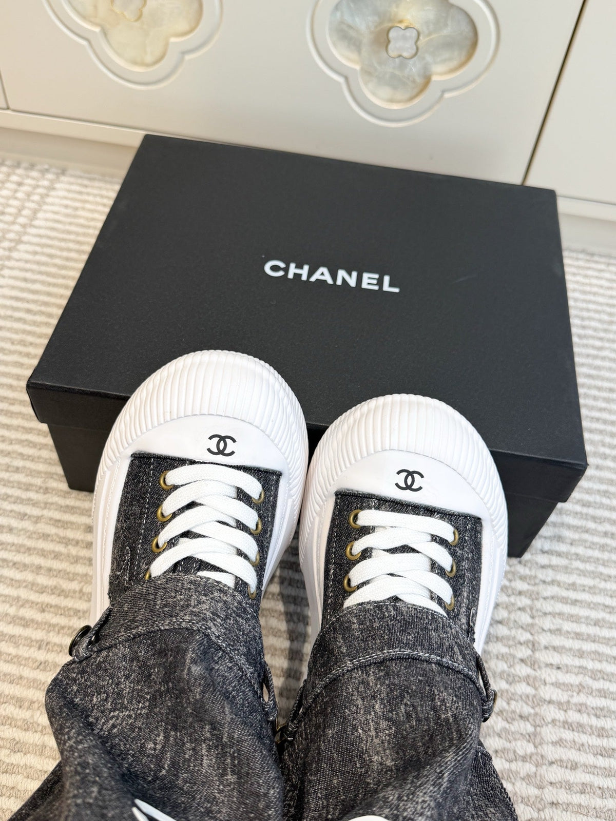 CC 26s Denim High-Top Sneakers 4cm Dark Grey Denim 122033