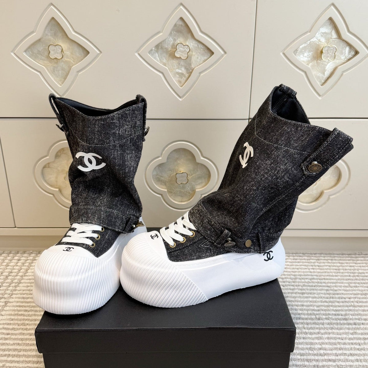 CC 26s Denim High-Top Sneakers 4cm Dark Grey Denim 122033