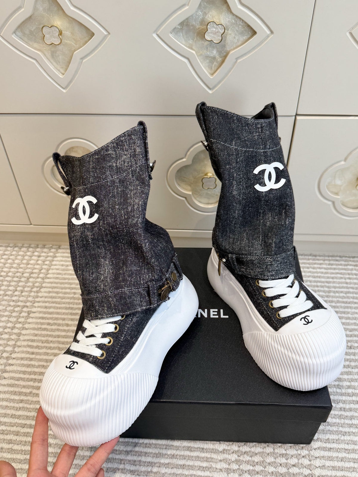 CC 26s Denim High-Top Sneakers 4cm Dark Grey Denim 122033