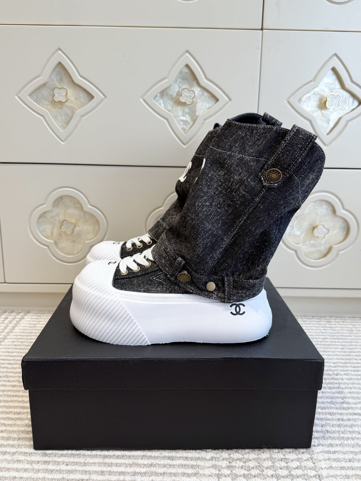 CC 26s Denim High-Top Sneakers 4cm Dark Grey Denim 122033