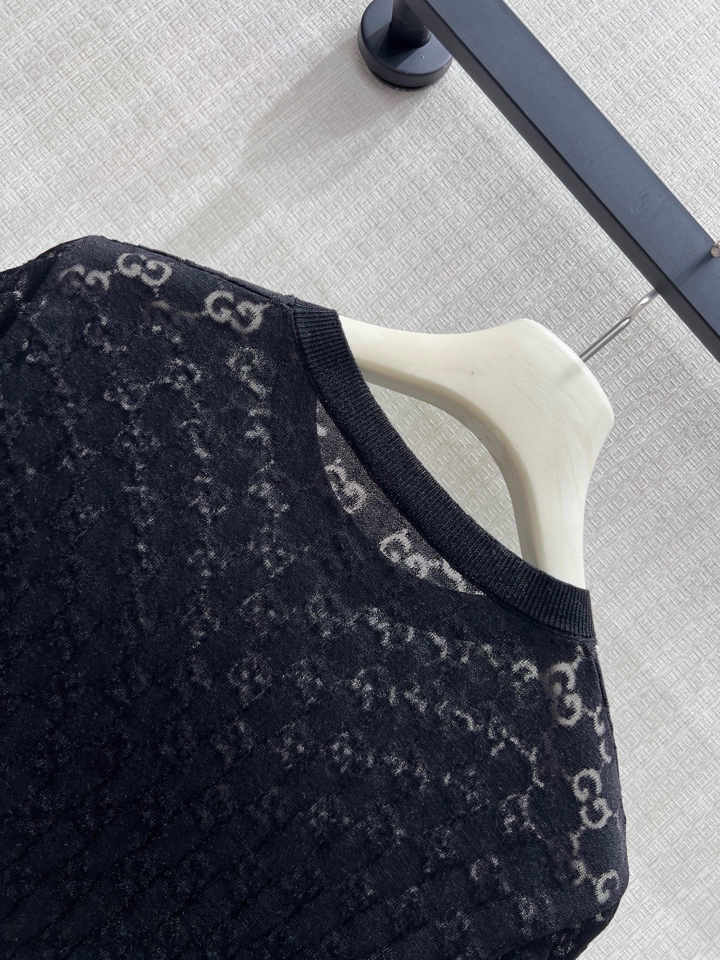 GG 26s Jacquard Knit Short-Sleeved Top Black Cotton 405392