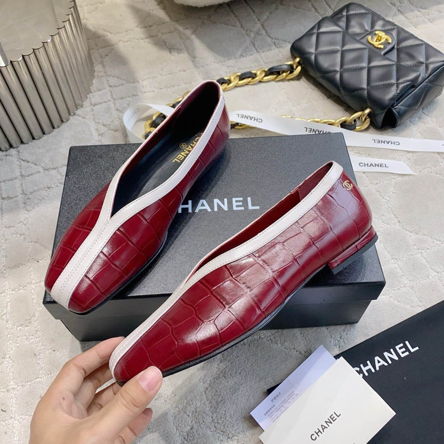 CC 26s Ballet Flat Matthieu Blazy Burugndy Embossed Sheepskin 808128