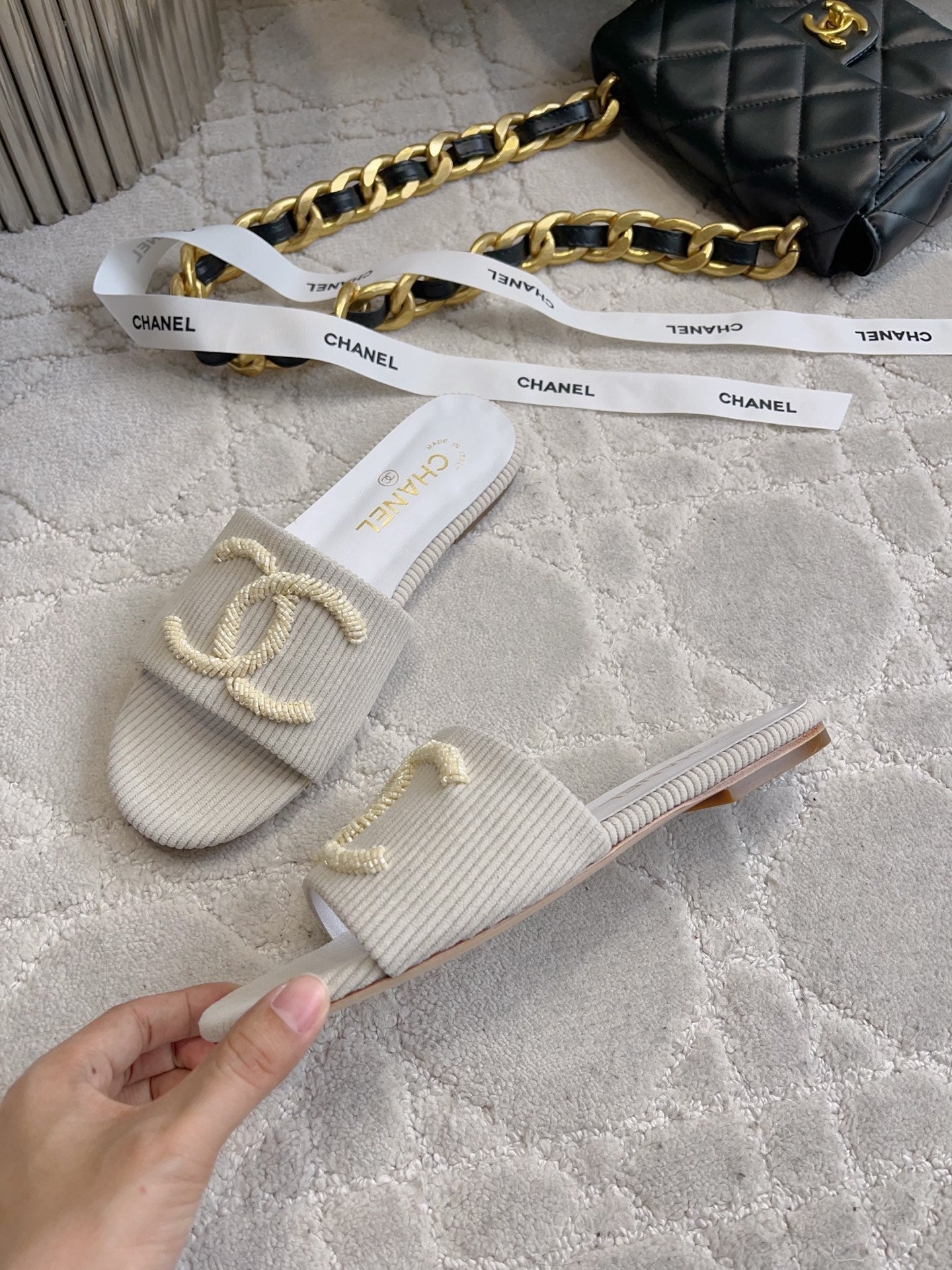 CC 26s Flat Mules Light Grey Woven Cord 723786