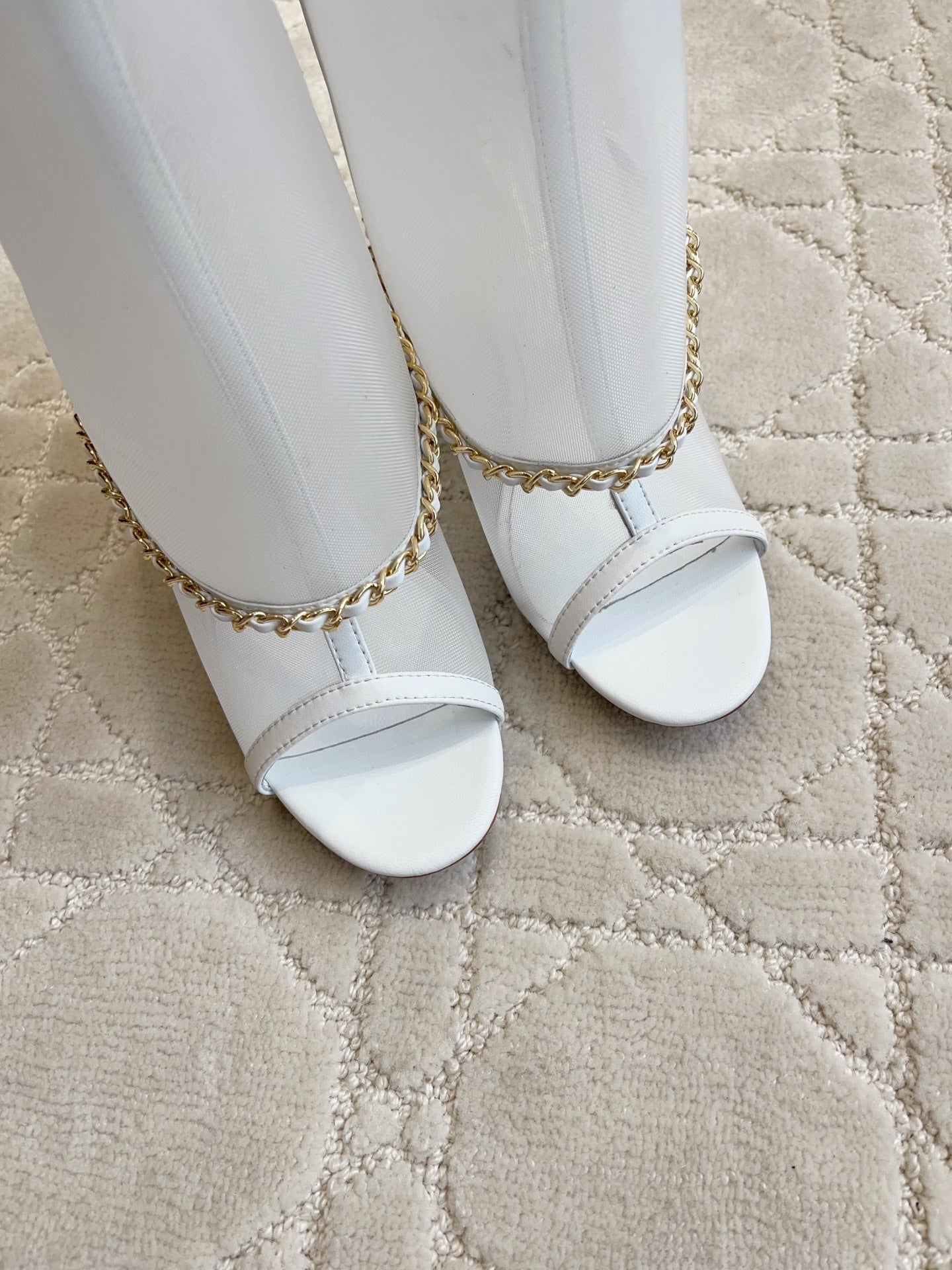CC Anklet Stiletto Boots White Mesh Lambskin 808105
