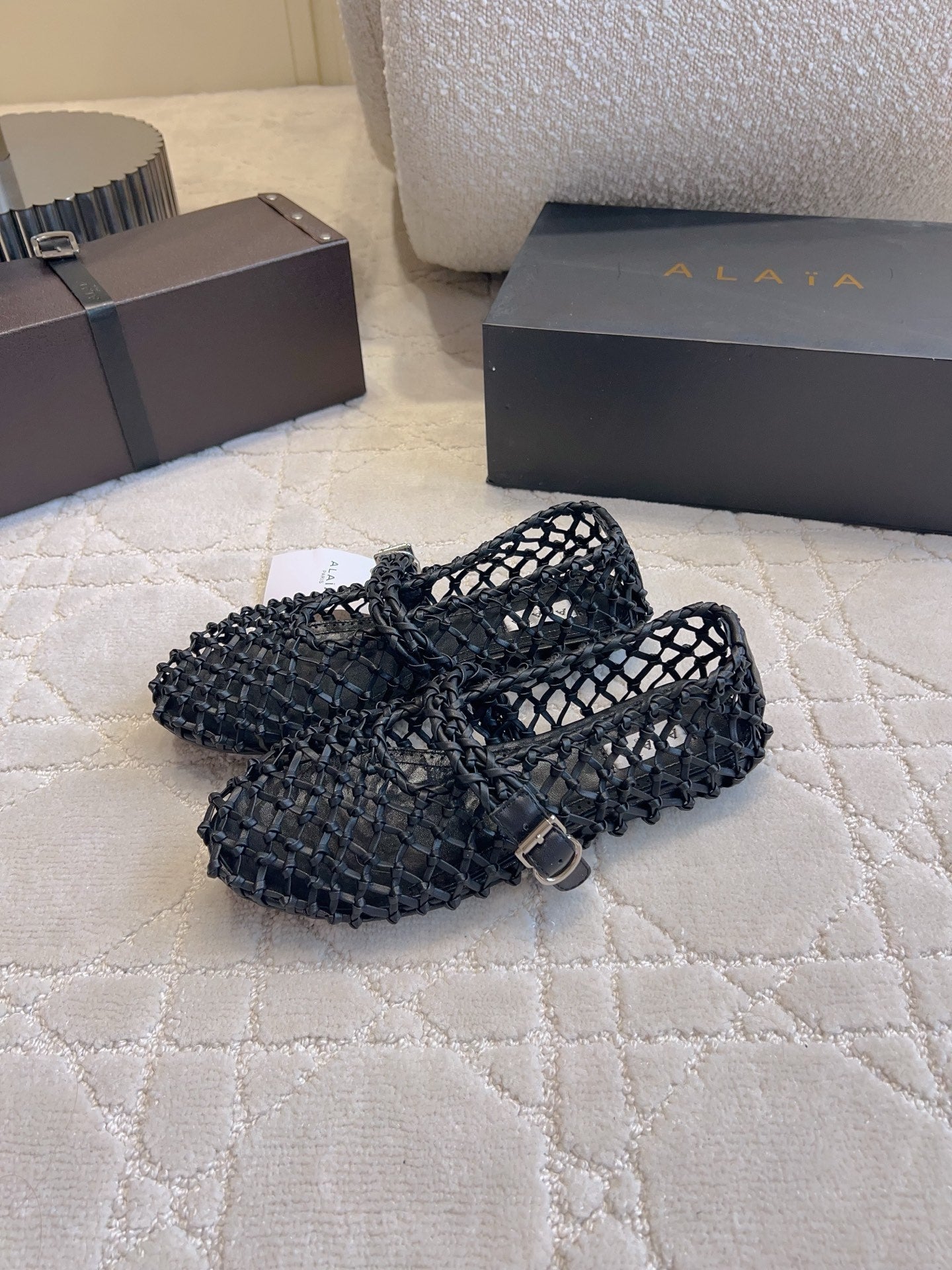 Alaïa Fishnet Ballet Flats Black Sheepskin 851455