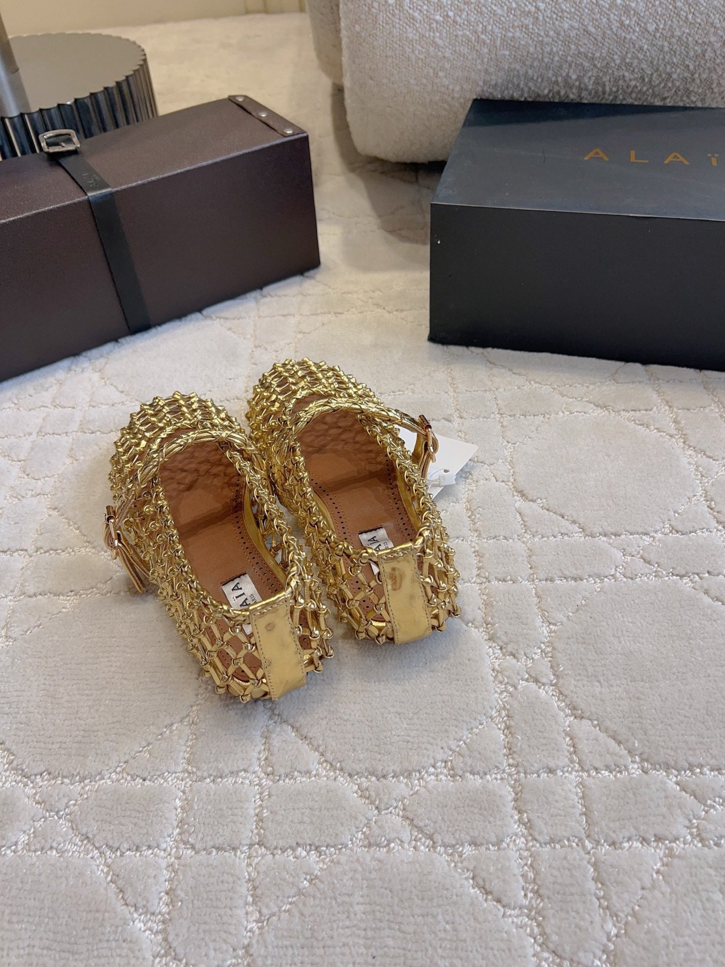 Alaïa Fishnet Ballet Flats Gold Sheepskin 851456