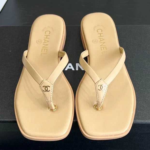 Chanel 2026 Flip-Flops Sandals Beige Sheepskin 977142
