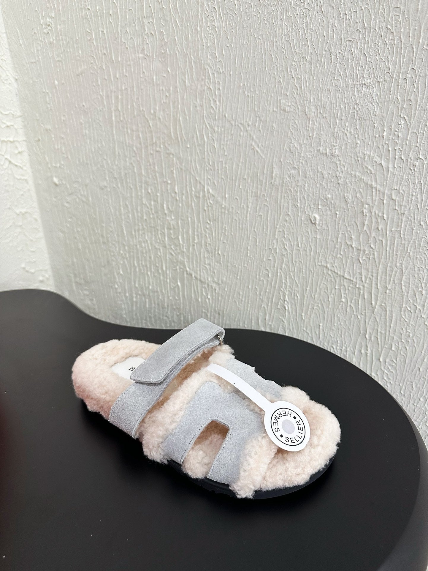 HM Chypre Sandal In Light Grey Blue Mix White Suede And Fleece Lining 961137