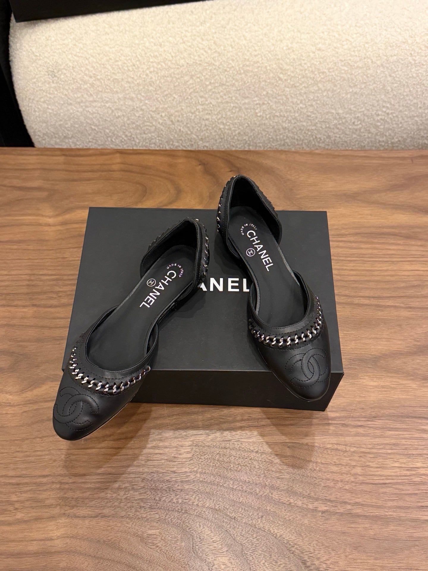 CC 2026 SlingBack Flat Braided Chain Black Calfskin 676191