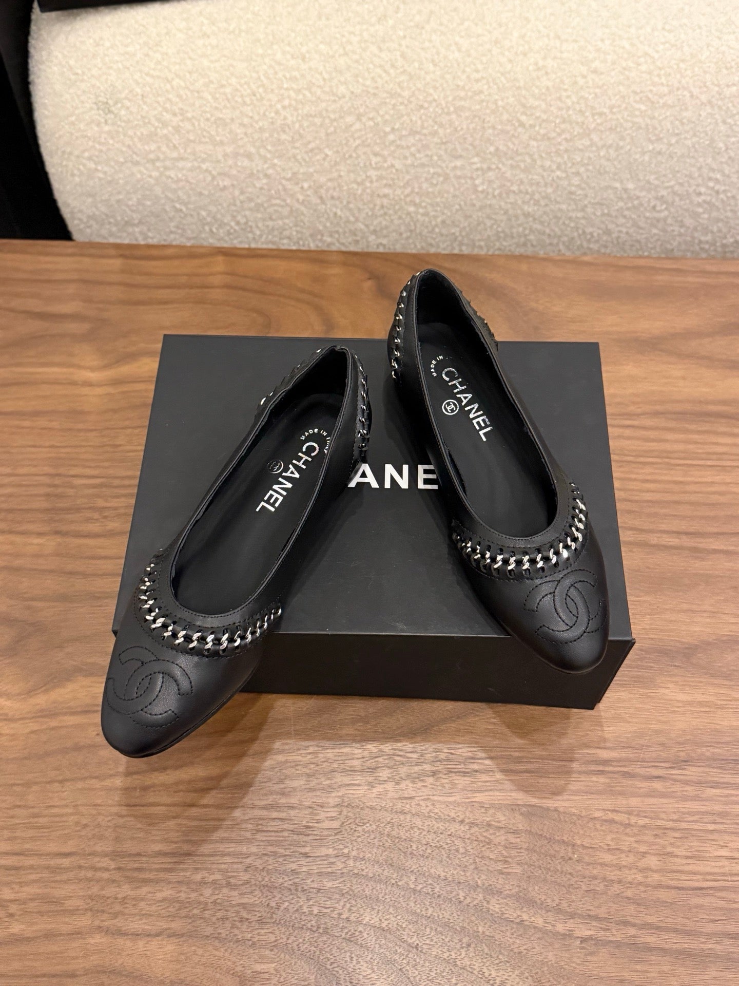 CC 2026 Ballet Flat Braided Chain Black Calfskin 676197