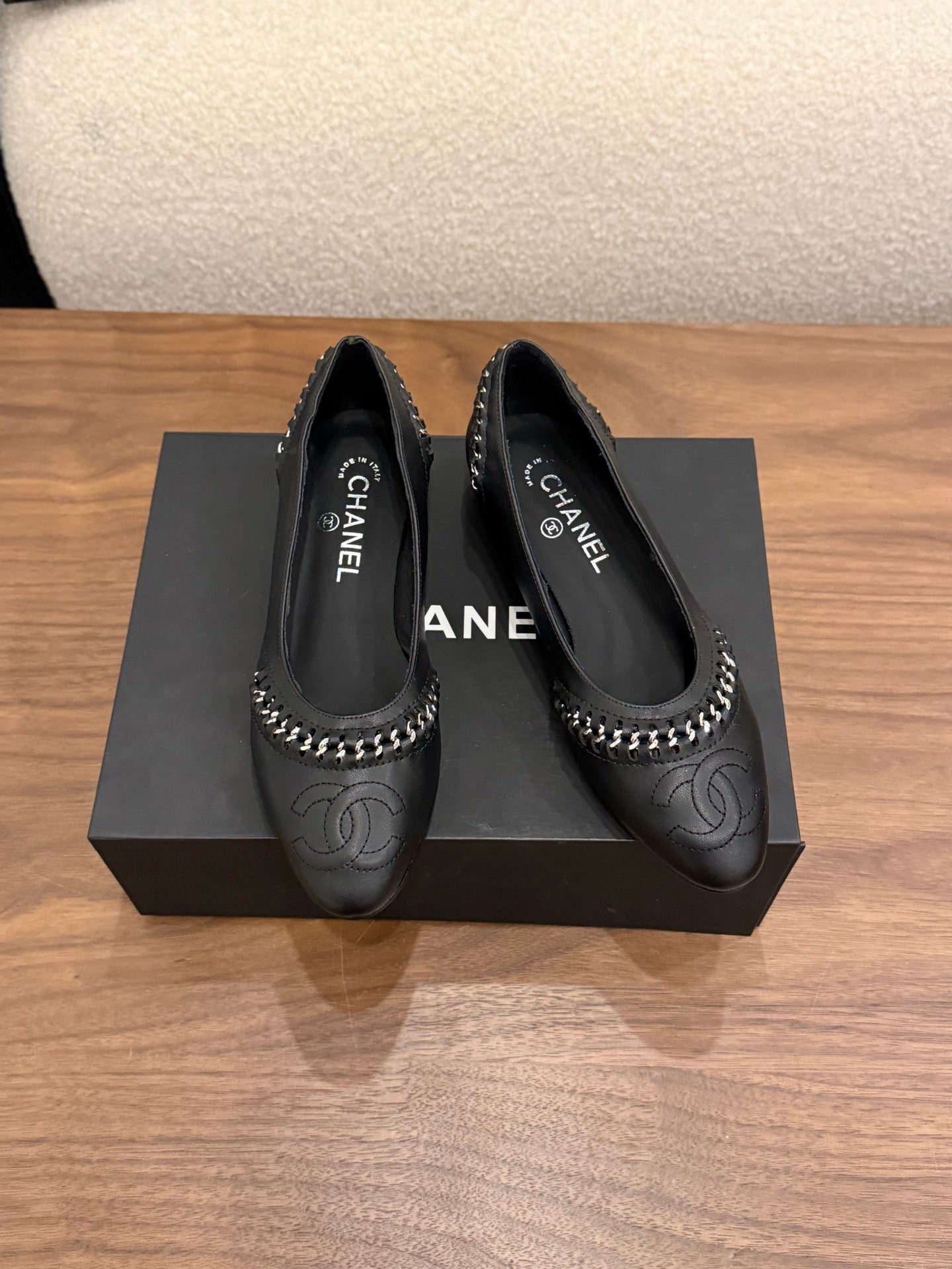 CC 2026 Ballet Flat Braided Chain Black Calfskin 676197