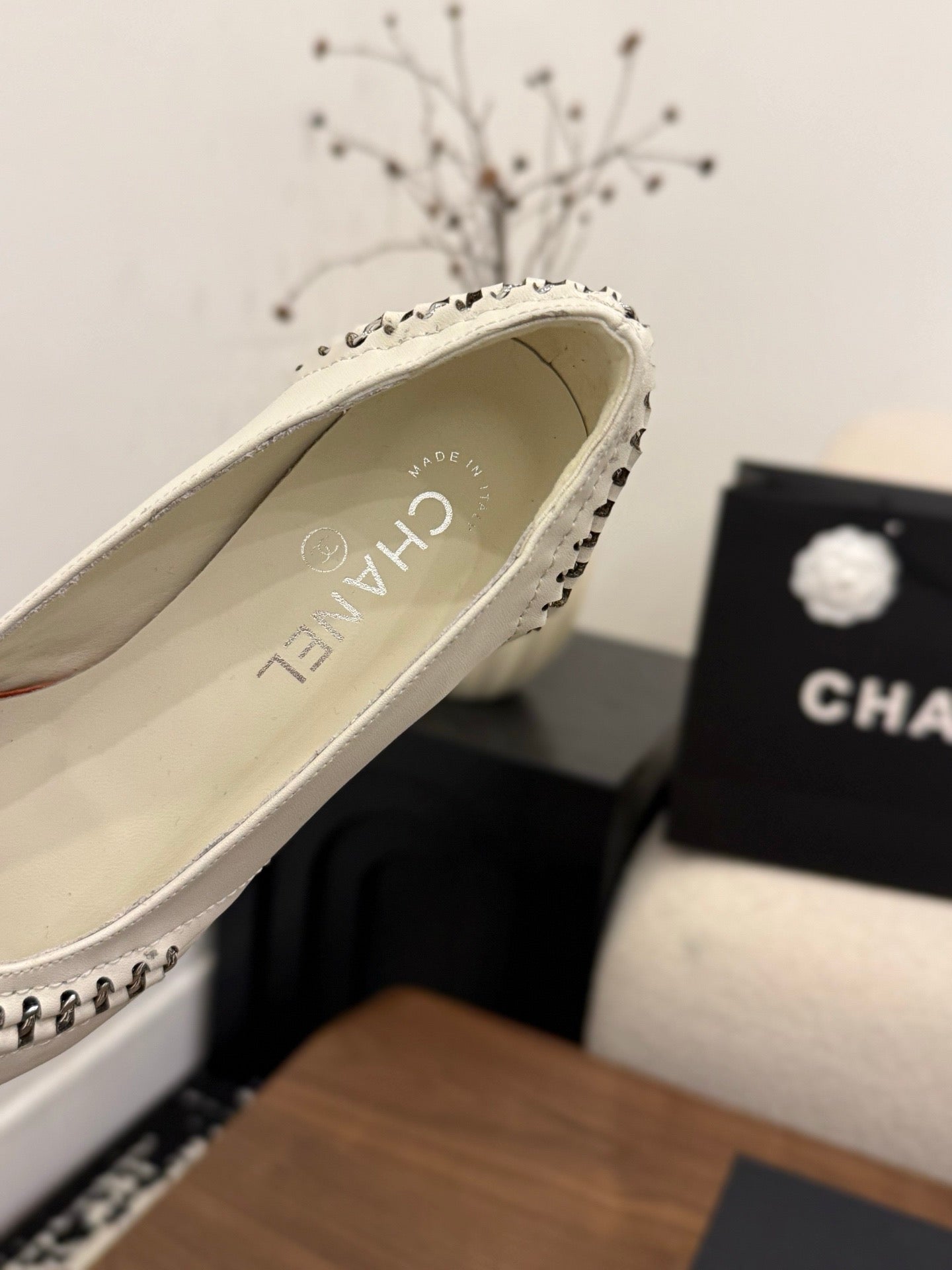 CC 2026 Ballet Flat Braided Chain White Calfskin 676198