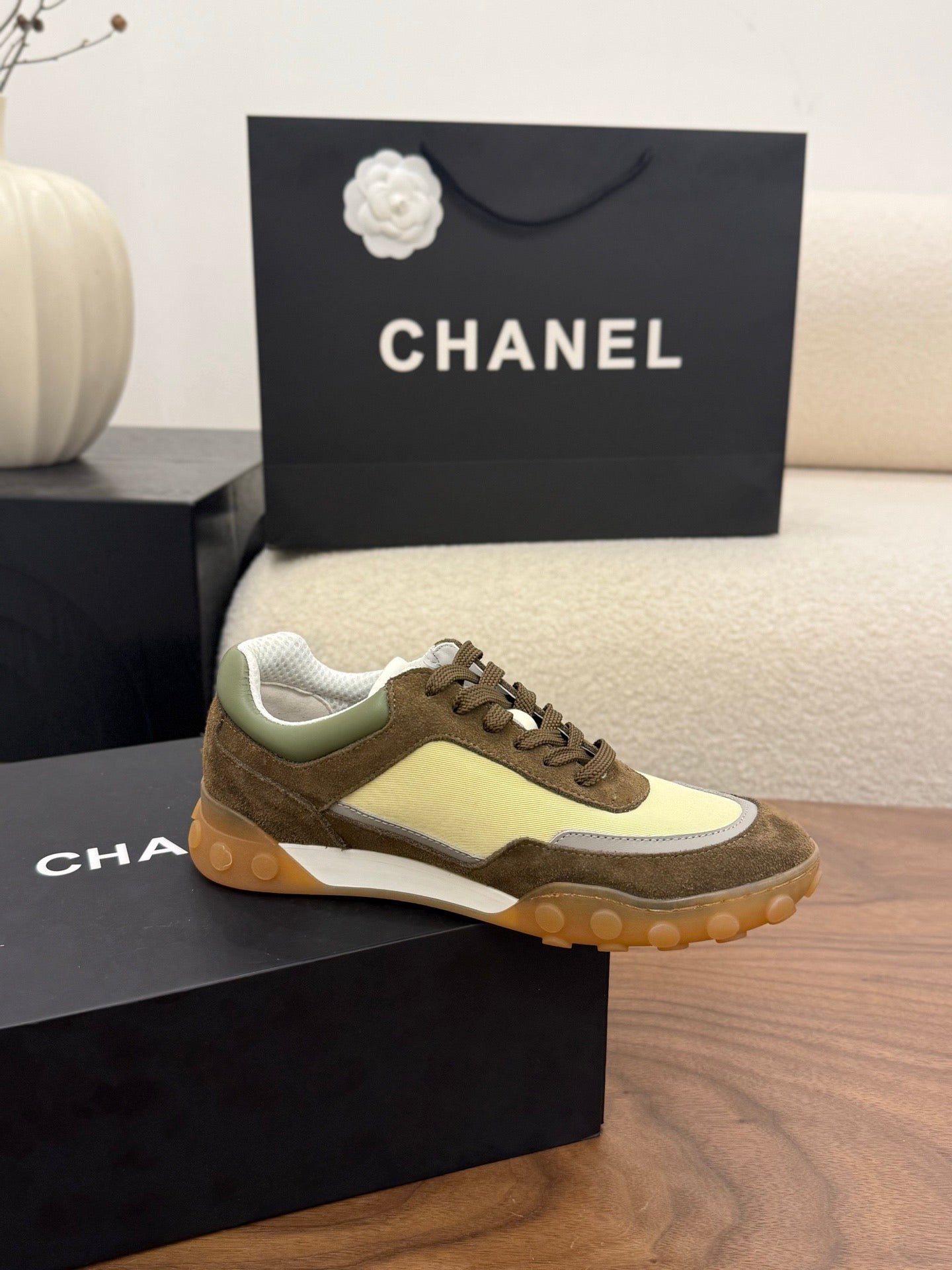 CC 2026 Sneaker Olive Yellow Fabric Suede Calfskin 676169