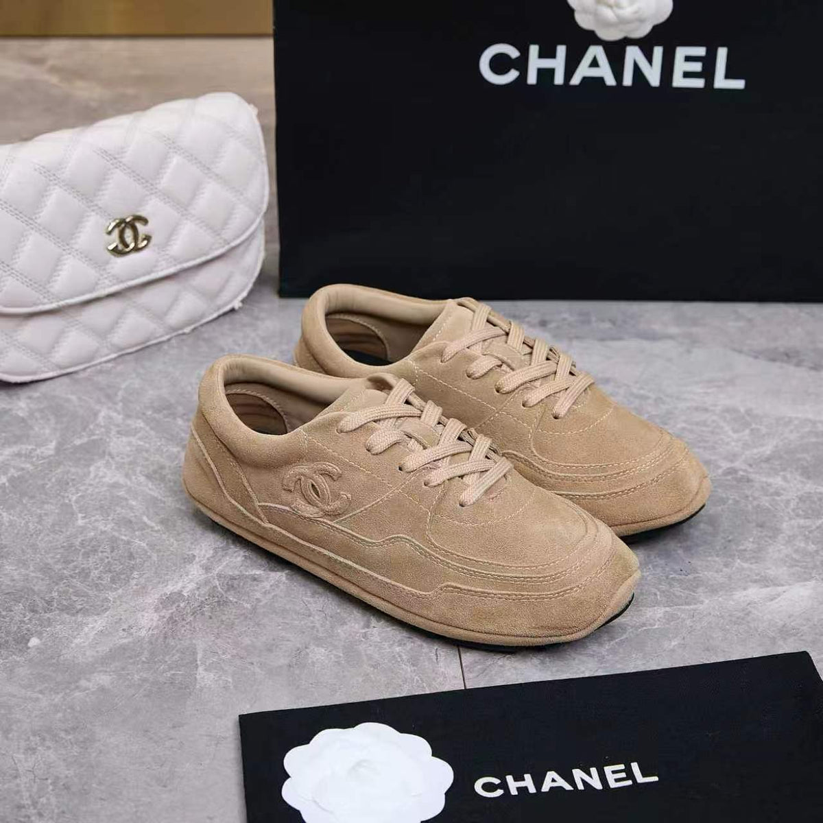 Chanel 26s Sneakers Beige Suede 168245