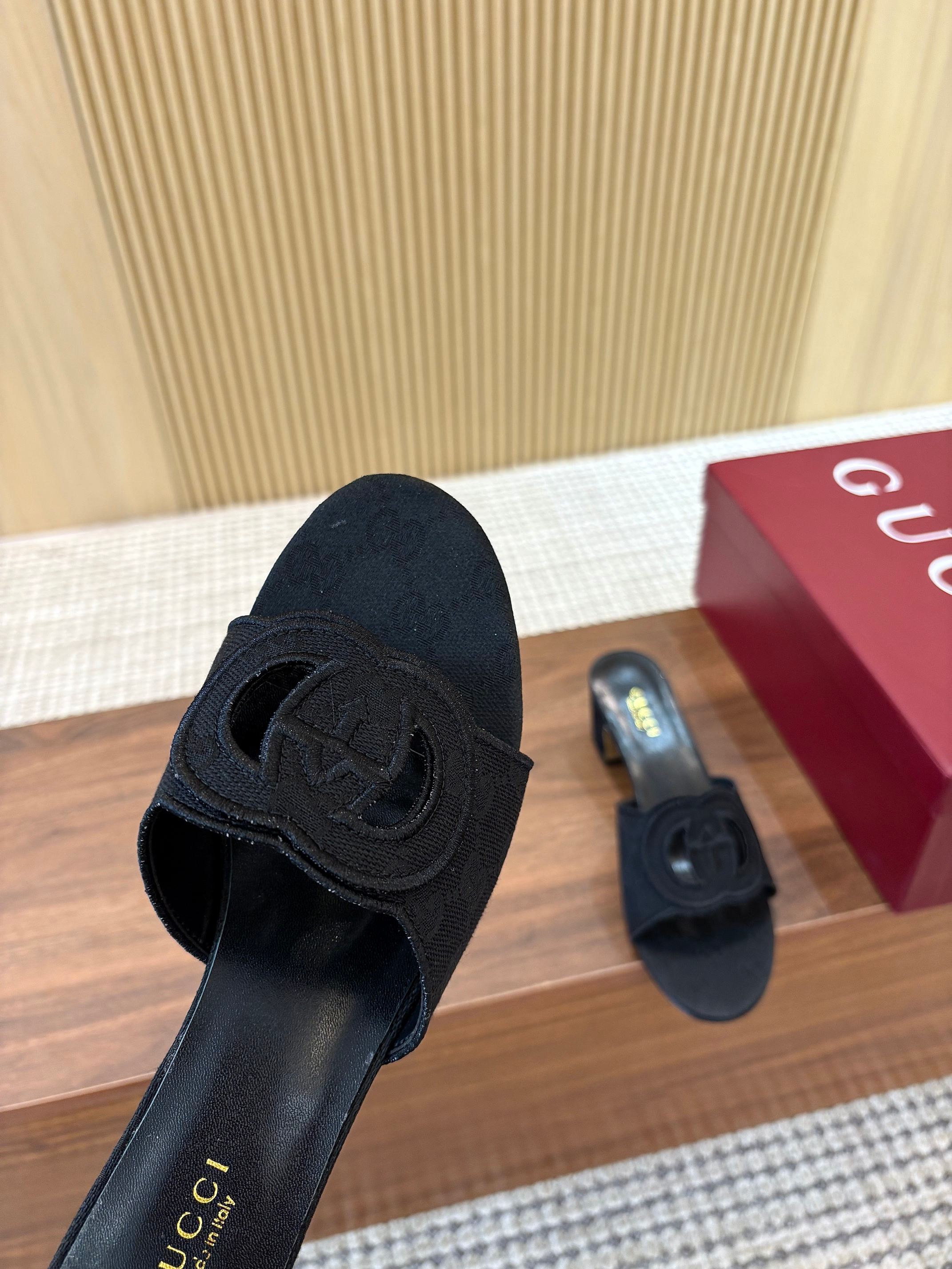 GG Interlocking G Cutout Sandals 5.5cm Black Canvas 646502