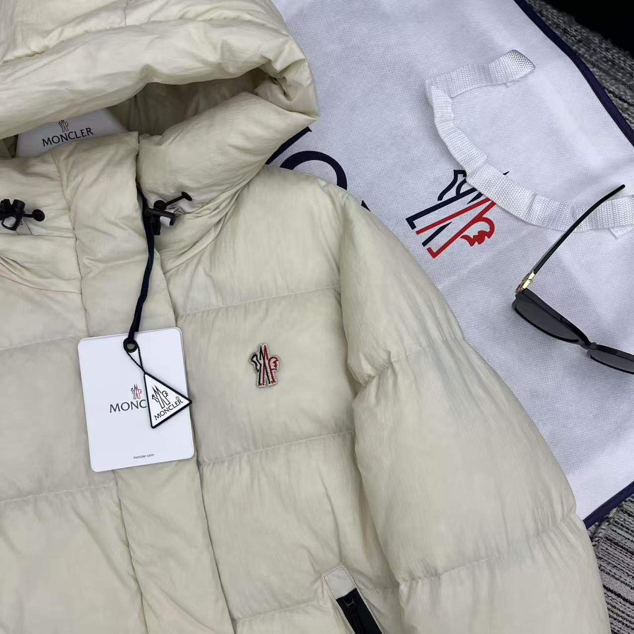 MC Hooded Doll-Style Long-Sleeved Down Jacket Beige