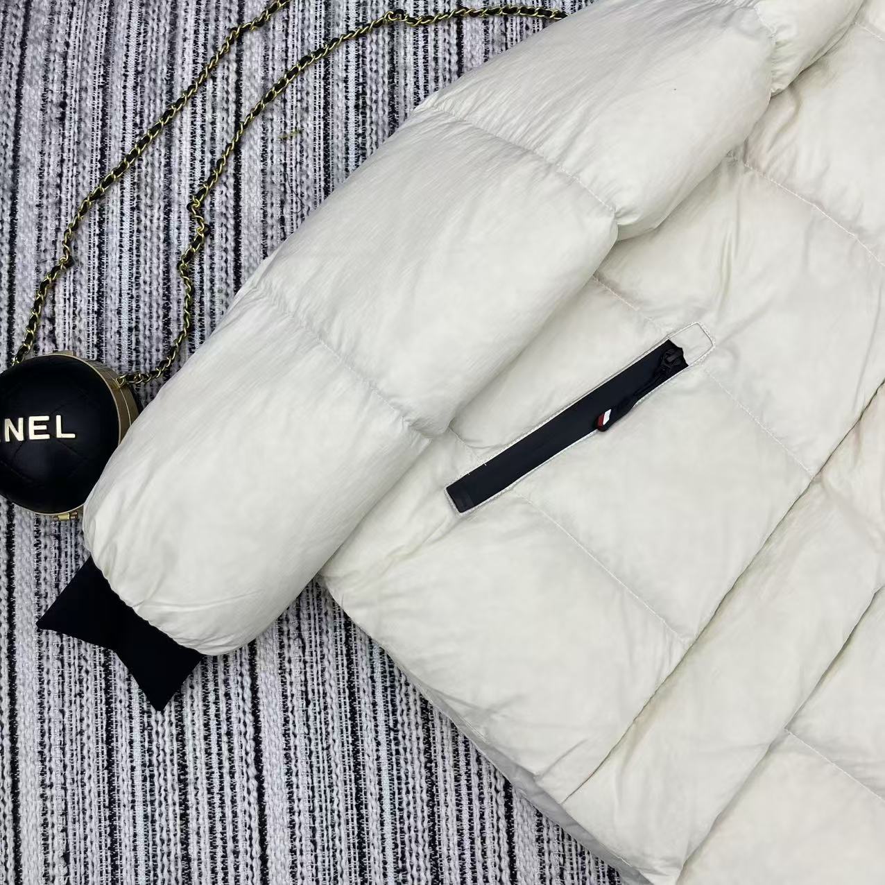 MC Hooded Doll-Style Long-Sleeved Down Jacket Beige